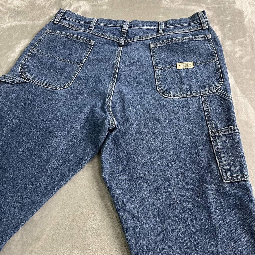 Wrangler Carpenter Jeans Mens 38x34 Blue Relaxed Fit Straight Leg Denim Workwear